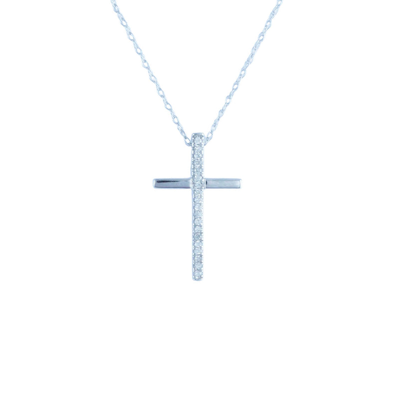Solid 10K White Gold Fancy Diamond Cross Necklace TN10062