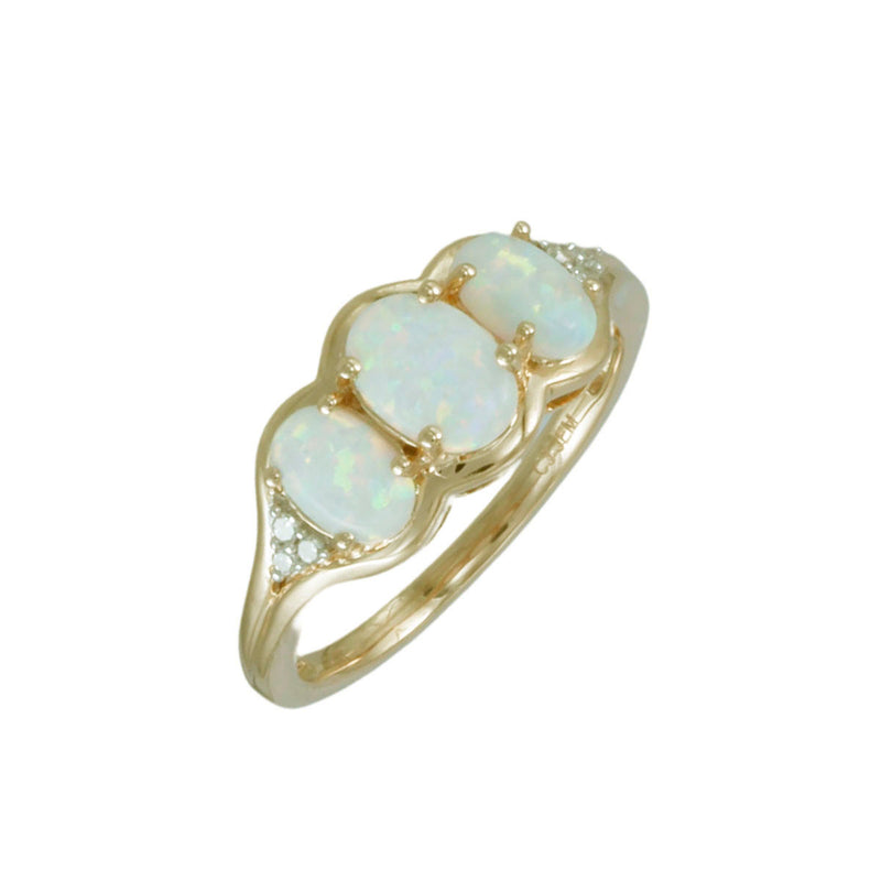 Solid 10K Rose Gold Fancy Three Opal and Diamond Ring TN10865