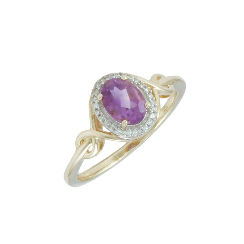 Solid 10K Yellow Gold Genuine Amethyst & Natural Diamond Ring Halo Style TN10875
