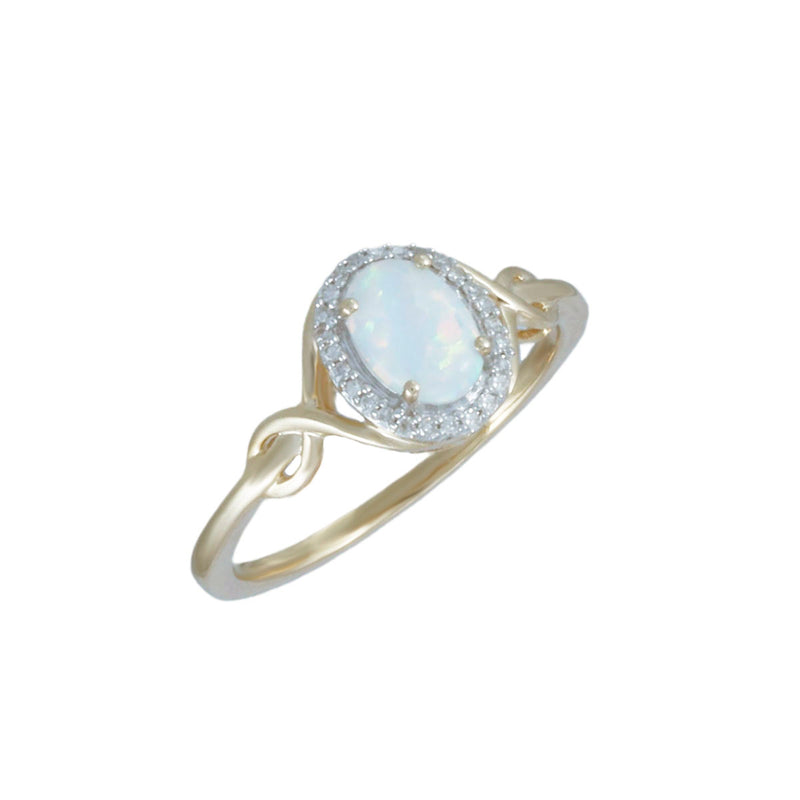 Solid 10K Yellow Gold Opal & Natural Diamond Ring Halo Style Ring TN10882