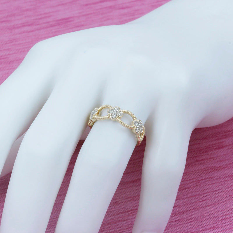 Solid 10K Yellow Gold Twisted Rope & Clover Fancy Natural Diamond Ring TN10883