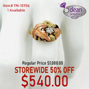 10k Solid Gold Yellow and Rose Gold Diamond Ring w/Leaf Design TN-10936