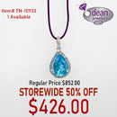 10k Solid White Gold Blue Topaz and Diamond Pendant TN-10932