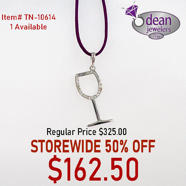 10k Solid White Gold Diamond Wine Glass Pendant TN-10614