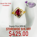 10k Solid Yellow Gold Marquise Imitation Ruby and Diamond Ring TN-11240
