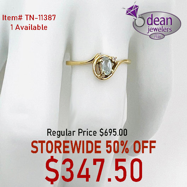 10k Solid Yellow Gold Aquamarine and Diamond Ring TN-11387