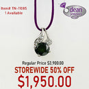 14k Solid White Gold Dark Green Natural Diamond Pendant w/ Side Diamonds TN-11085