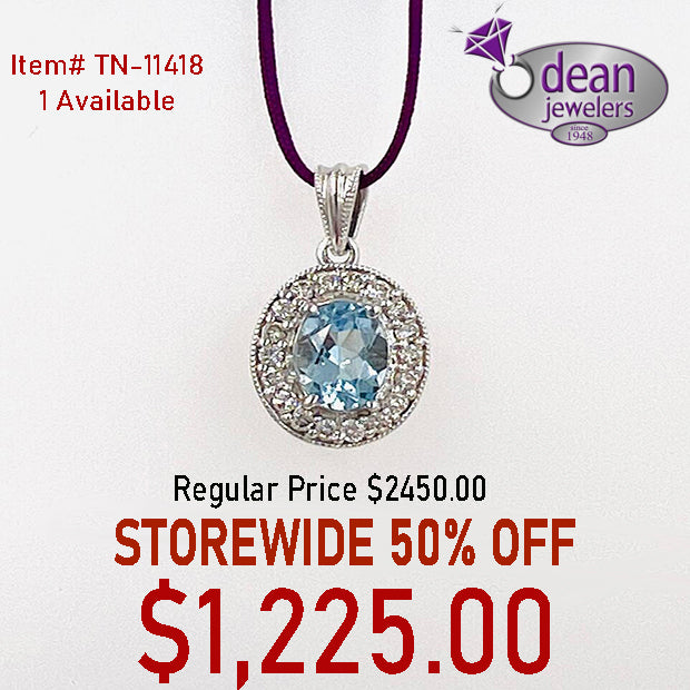 14k Solid White Gold 1 Blue/ 18 Diamond Pendant TN-11418
