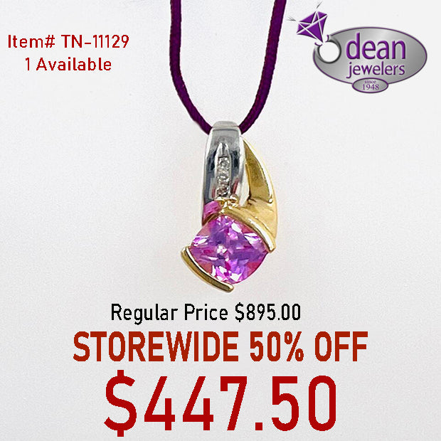 10k Solid Yellow Gold 1 Pink Stone/ 5 Diamond Pendant TN-11129