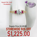 14k Solid Yellow Gold Lab Diamond Center/ 4 Diamond/ 2 Ruby Ring TN-11431