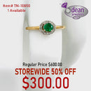 10k Solid Yellow Gold Gen. Emerald / 18 Diamond Ring TN-10850