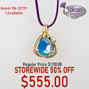 14k Solid Yellow Gold 1 Aqua/ 1 Diamond .2tw Pendant TN-10779