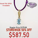 10k Solid Yellow Gold 1 Aqua/ 1 Diamond .1tw Pendant TN-10903