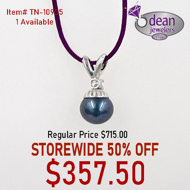 14k Solid White Gold 1 Black Pearl/1 Diamond Pendant TN-10955