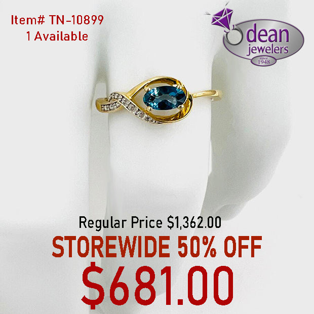 10k Solid Yellow Gold 1 Topaz .08/ Diamond Ring TN-10899