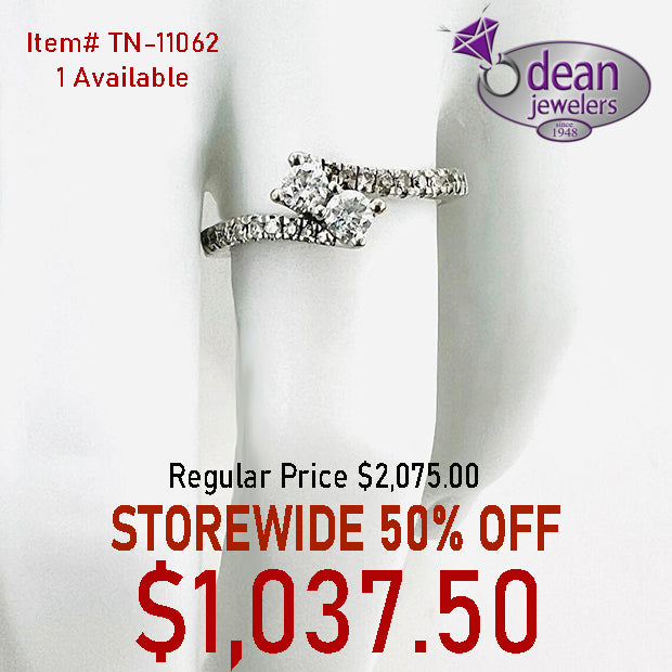 14k Solid White Gold 2 Diamonds 3.3mm/ 20 Diamonds Ring TN-11062