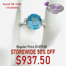 14k Solid White Gold 1 Blue 9x8mm /4 Diamond Ring TN-11338