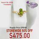 14k Solid Yellow Gold Green Peridot / Diamond Ring TN-10970