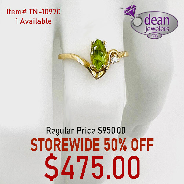 14k Solid Yellow Gold Green Peridot / Diamond Ring TN-10970
