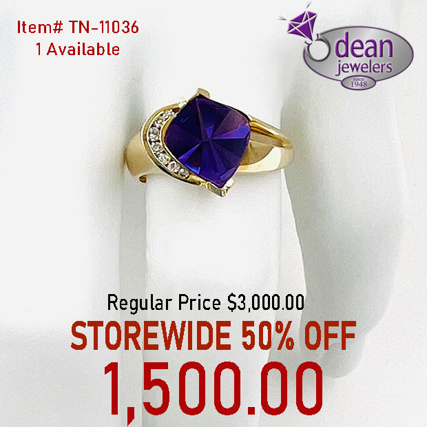14k Solid Yellow Gold Amethyst/ 7 Diamond Ring TN-11036