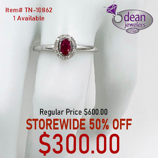 10k Solid White Gold 1 Ruby/ Diamond Ring TN-10862