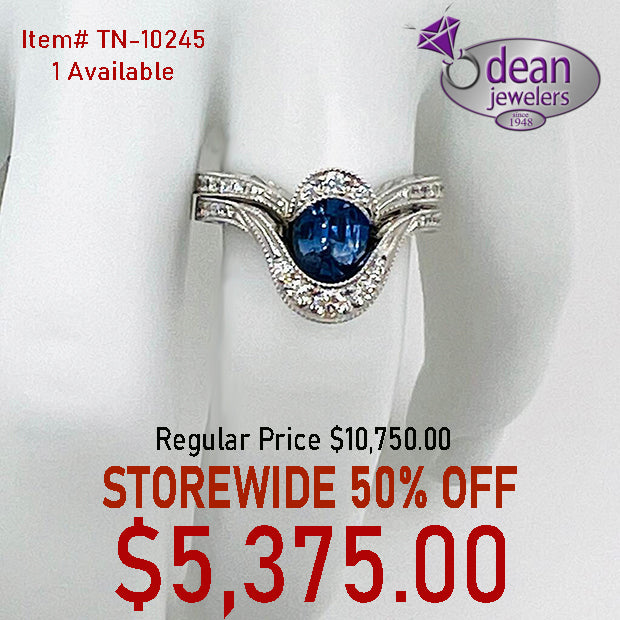14k Solid White Gold 1 Sapphire/ 13 Diamond Ring TN-10245