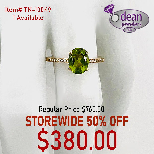 10k Solid Yellow Gold Peridot and Diamond Ring TN-10049