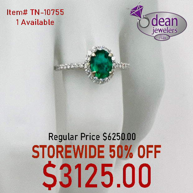 14k Solid White Gold Emerald and Diamond Ring TN-10755