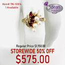 14k Solid Yellow Gold Pearl and Ruby Ring TN-10814