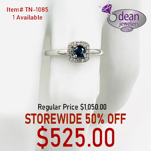 10k Solid White Gold Ceylon Sapphire and Diamond Ring TN-1085