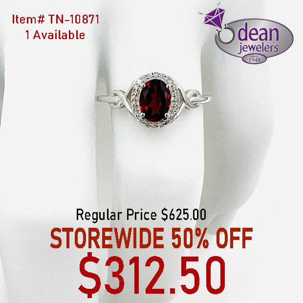 10k Solid White Gold Garnet and Diamond Ring TN-10871