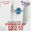 10k Solid White Gold Blue Topaz and Diamond Ring TN-10878