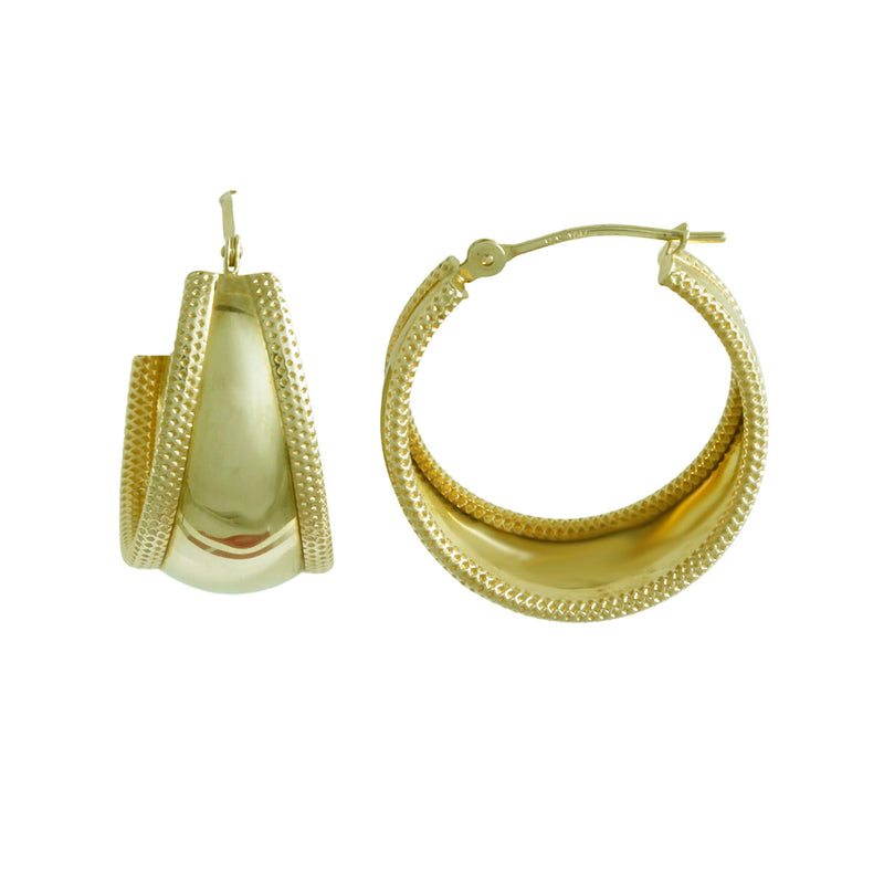 Solid 14K Yellow Gold Fancy Hoop Earrings TN10079