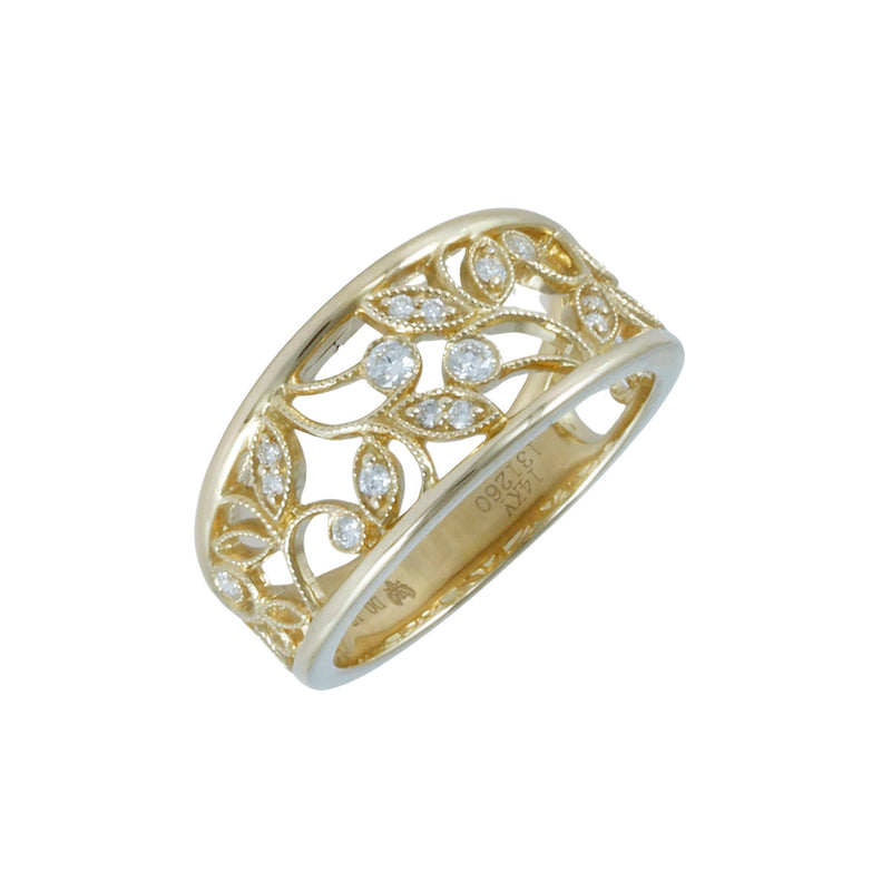 Solid 14k Yellow Gold Nature Inspired Diamond Filigree Ring TN10003
