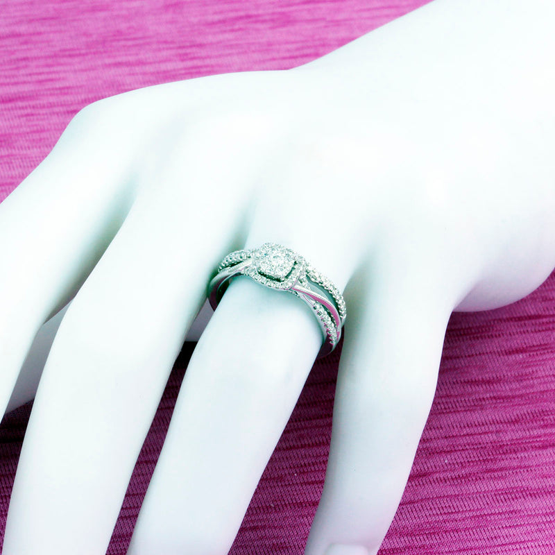 Solid 10K White Gold Genuine Diamond Engagement & Wedding Ring Set TN10037