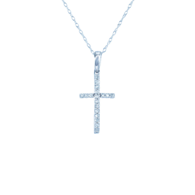 Solid 10K White Gold Fancy Diamond Cross Necklace TN10061