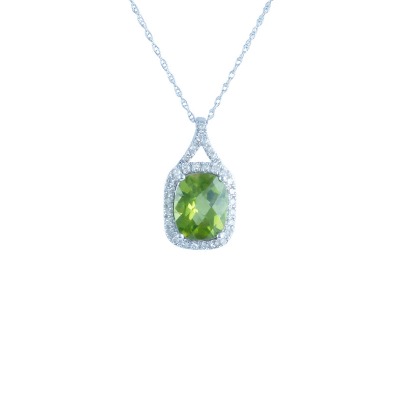Solid 14K White Gold Fancy Peridot and Diamond Necklace  TN10090