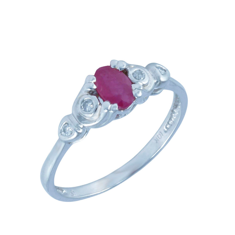 Solid 10K White Gold Fancy Ruby and Diamond Ring  TN10124