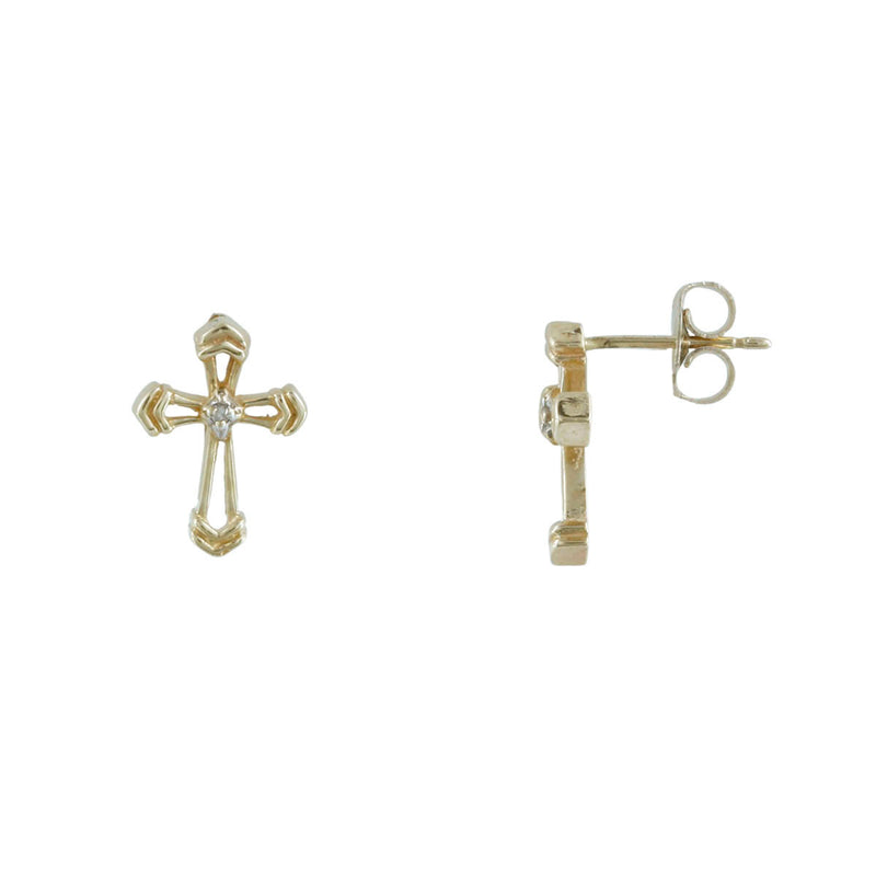 Solid 10K Yellow Gold Cross with Diamond Earrings  TN10131