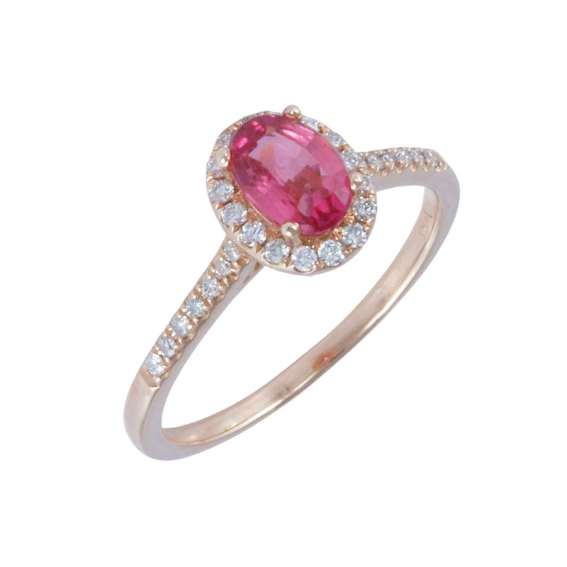 Solid 14K Yellow Gold Fancy Pink Tourmaline and Diamond Ring TN10156