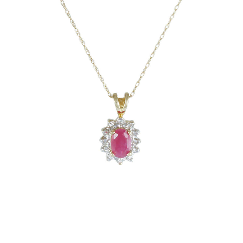 Solid 10K Yellow Gold Fancy Ruby and Diamond Necklace TN10196