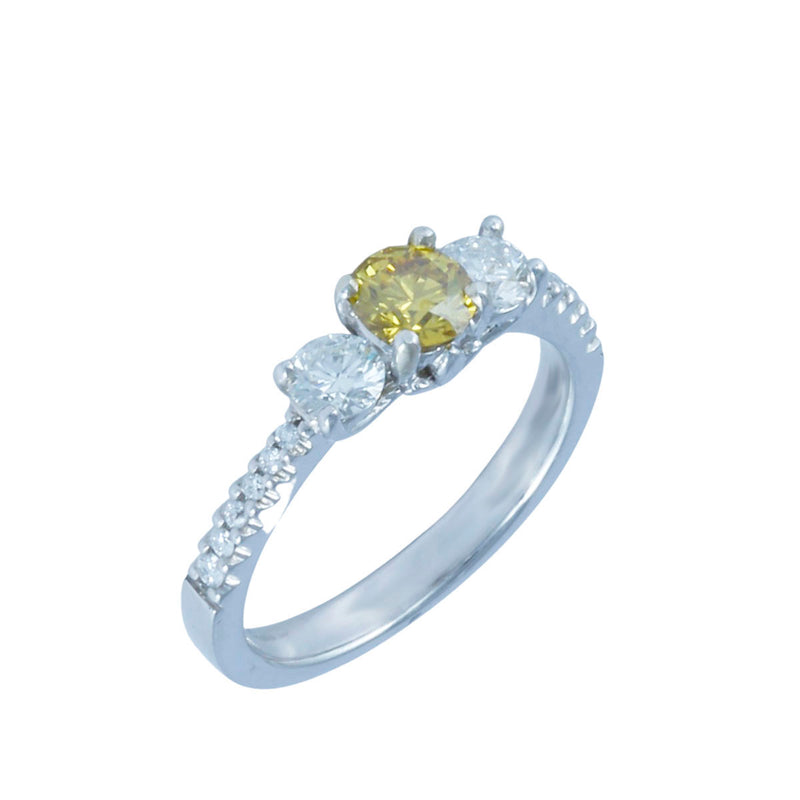 Solid 14K White Gold Fancy Yellow Diamond Ring TN10209