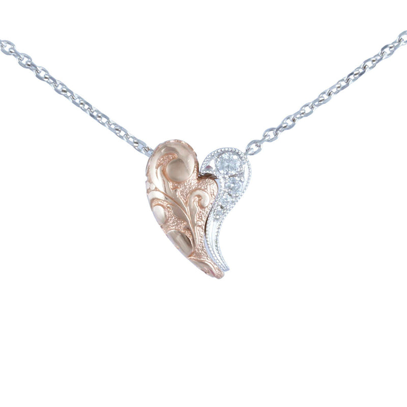 Solid 14K Yellow/White Gold Fancy Diamond Heart Necklace TN10221