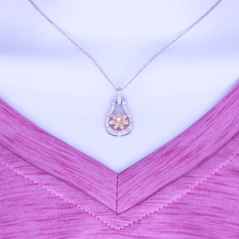 Solid 14K White/Rose Gold Fancy Diamond Flower Necklace TN10226