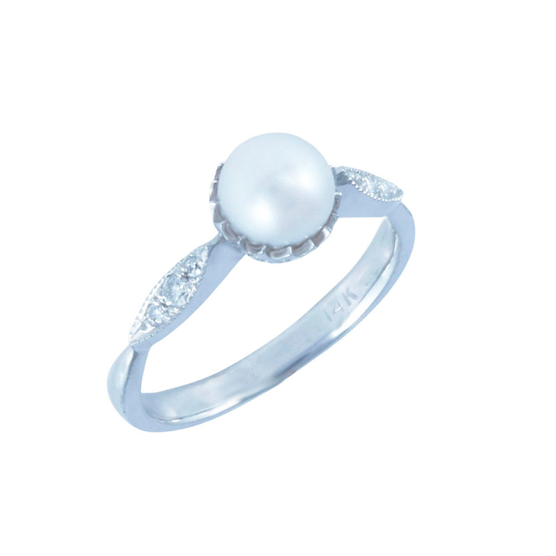 Solid 14K White Gold Fancy Pearl and Diamond Ring TN10235