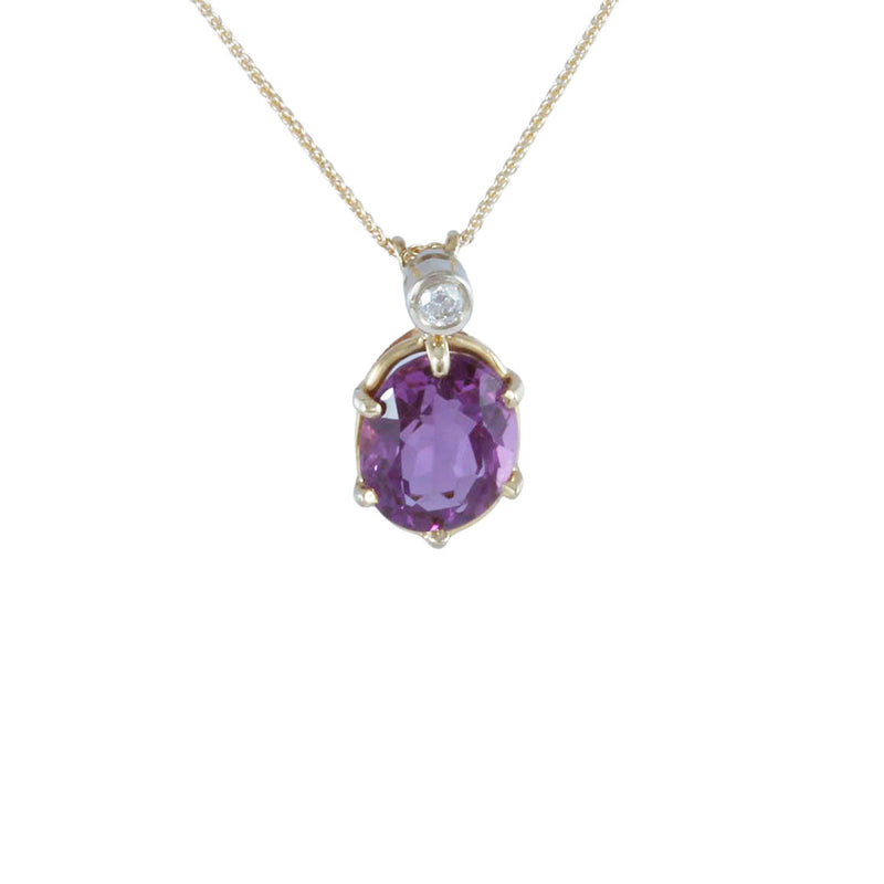 Solid 14K Yellow Gold Fancy Amethyst and Diamond Necklace TN10240