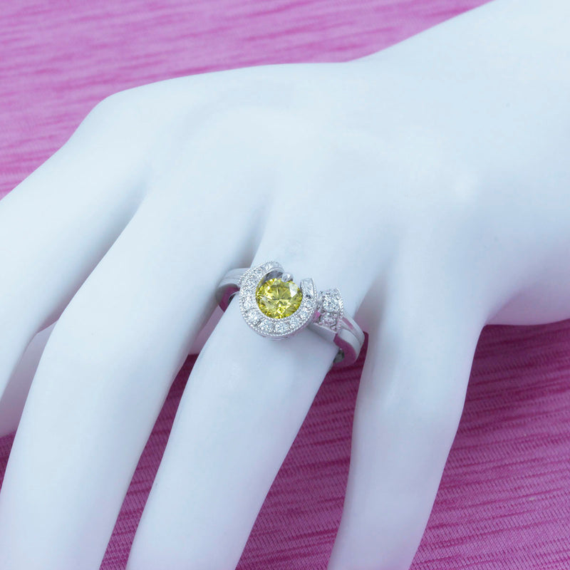 Solid 14K White Gold Fancy Yellow Diamond  Ring TN10242