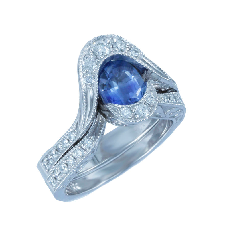Solid 14K White Gold Fancy Sapphire and Diamond Ring Set TN10244