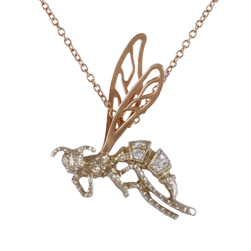 Solid 14K Yellow/White/Rose Gold Fancy Diamond Wasp Necklace TN10246