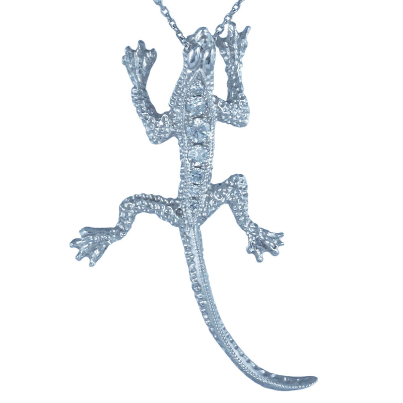 Solid 14K White Gold Fancy Diamond Gecko / Lizard Necklace TN10247